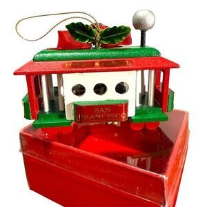 Kurt S Adler San Francisco Wooden Cable Car Music Box Table Wind Up Ornament VTG